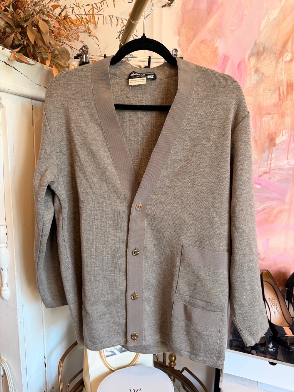 Salvatore Ferragamo Grey Taupe Button-Front Cardigan